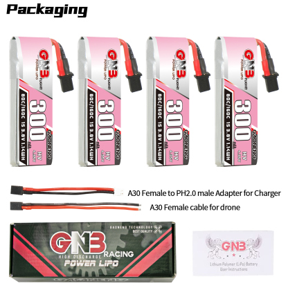 GAONENG GNB LiHV 1S 3.8V 300mAh 80C A30 Cabled LiPo Battery