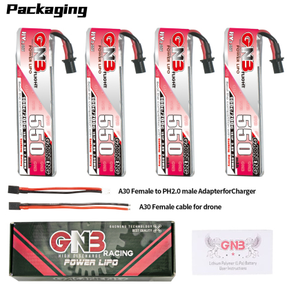 GAONENG GNB LiHV 1S 3.8V 550mAh 100C A30 Cabled LiPo Battery