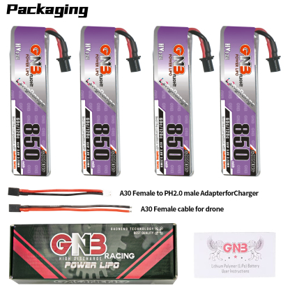 GAONENG GNB LiHV 1S 3.8V 850mAh 60C A30 Cabled LiPo Battery Long Range