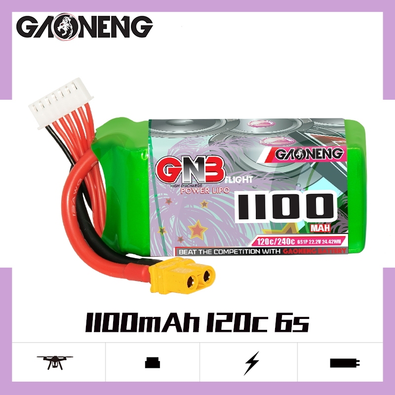 2PCS - GAONENG GNB 6S 22.2V 1100mAh 120C XT60 LiPo Battery