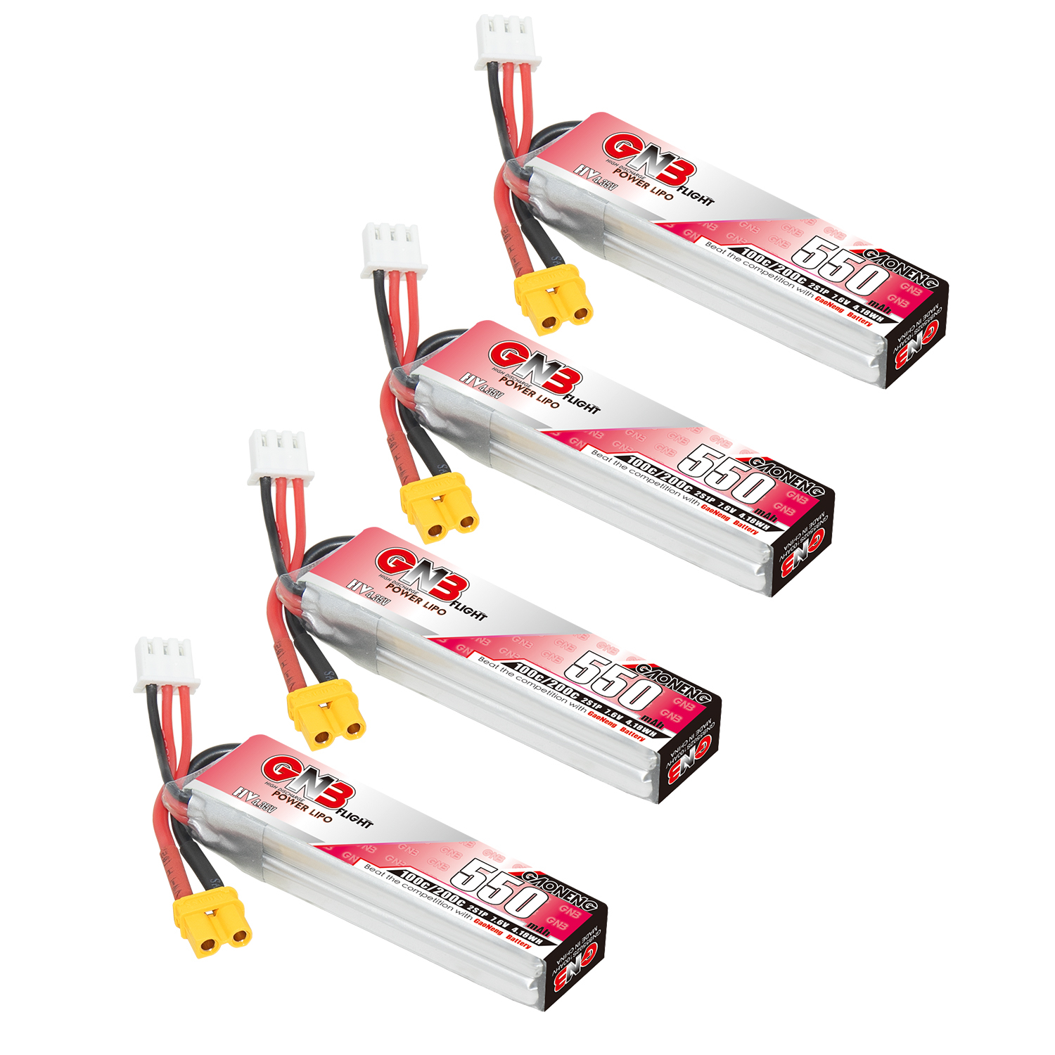 4PCS - GAONENG GNB LiHV 2S 7.6V 550mAh 100C XT30 LiPo Battery