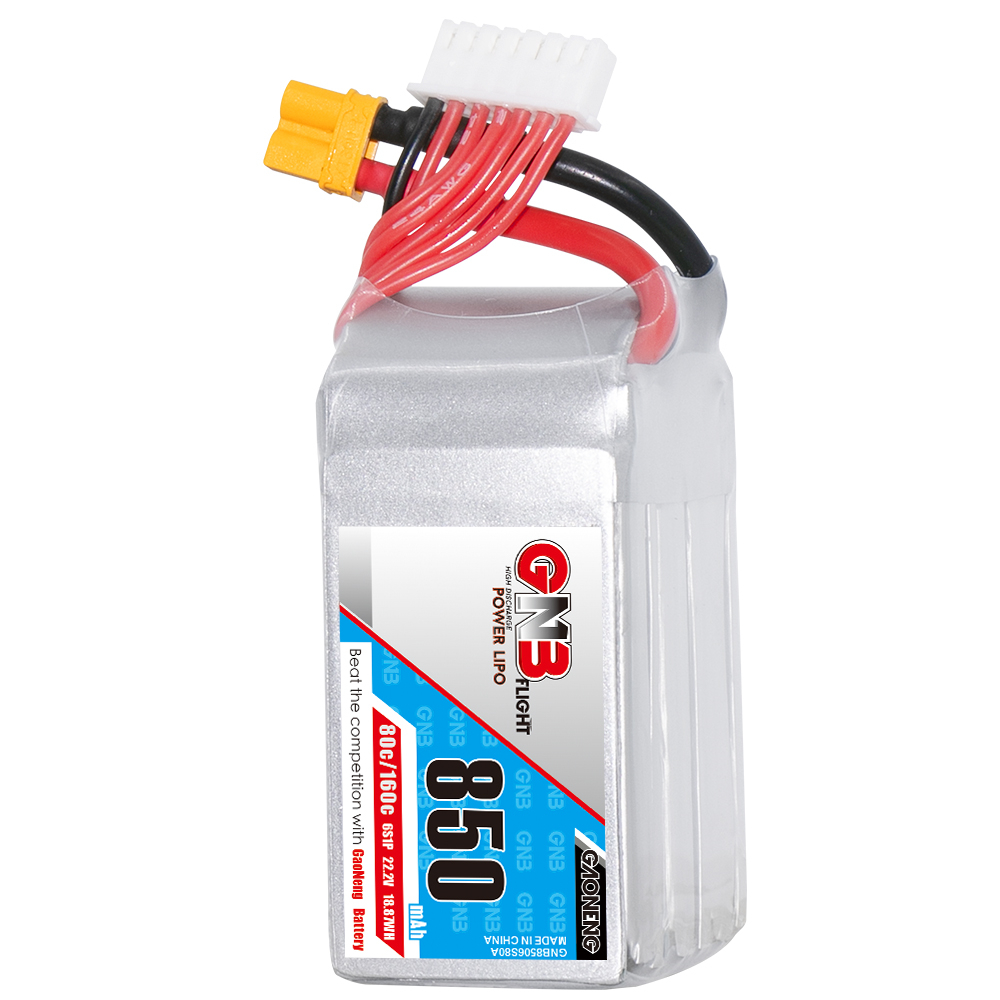 2PCS - GAONENG GNB 6S 22.2V 850mAh 80C XT30 Connector LiPo Battery