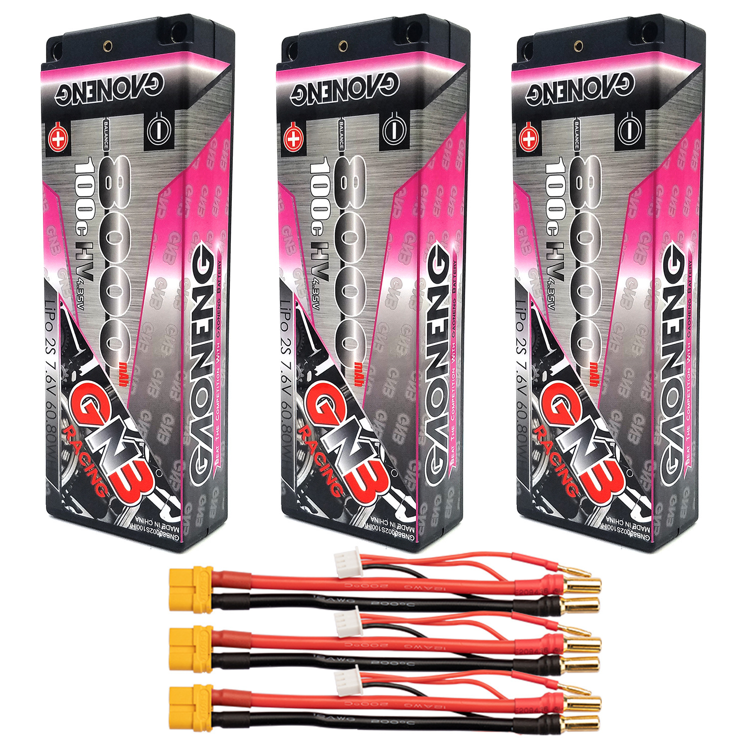 GAONENG GNB LiHV 2S 7.6V 8000mAh 100C 5mm Bullet Hard Case LiPo Battery