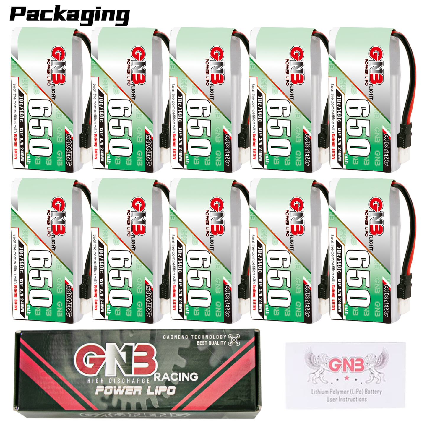 GAONENG GNB 1S 3.7V 650mAh 70C Molex 51005 LiPo Battery