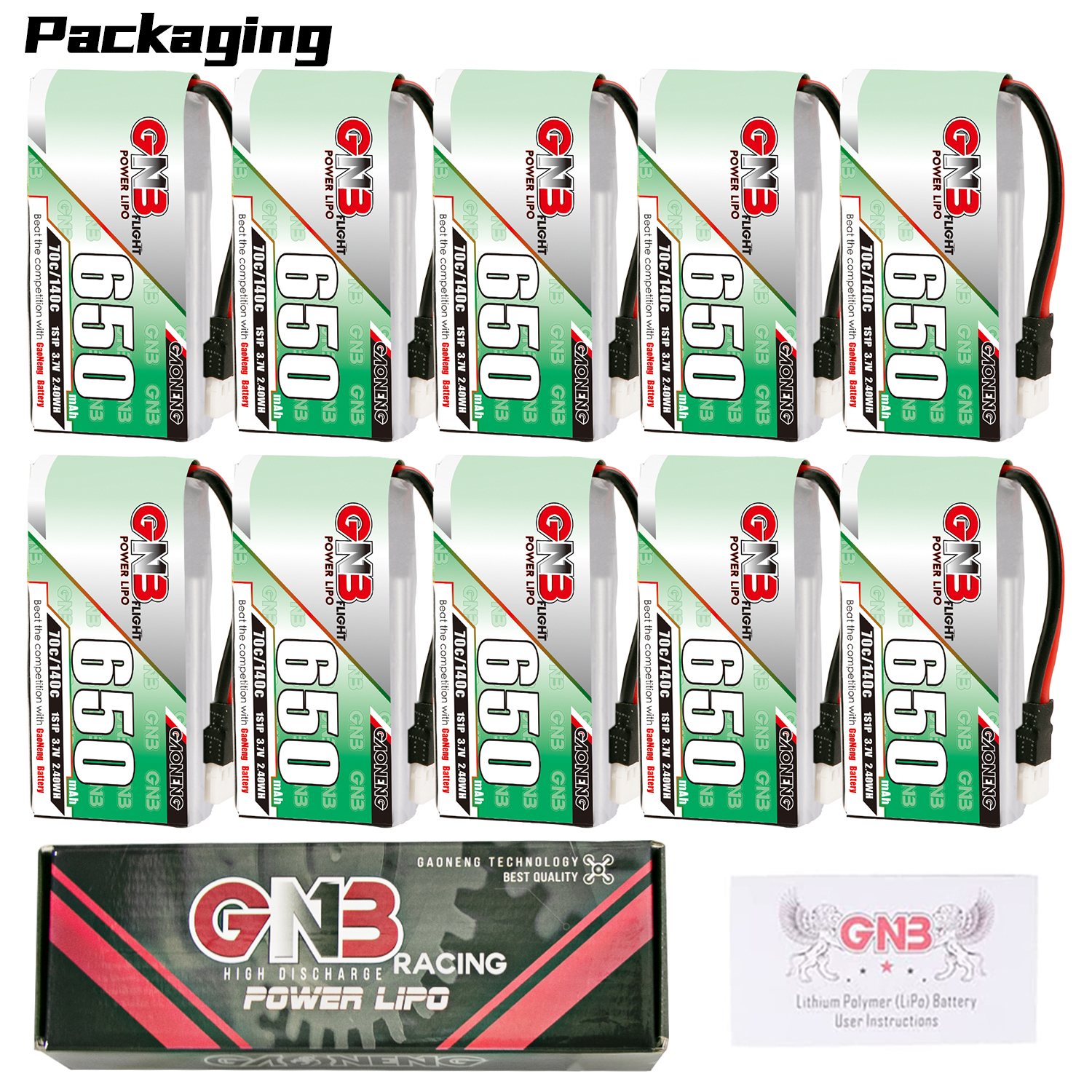 GAONENG GNB 1S 3.7V 650mAh 70C Molex 51005 LiPo Battery