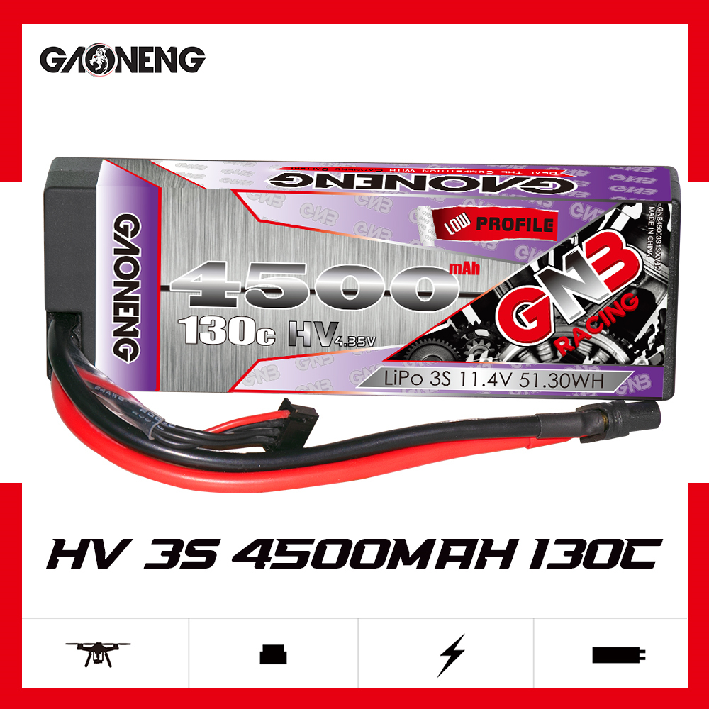 1PC - GAONENG GNB LiHV 3S 11.4V 4500mAh 130C LCG Cabled Hard Case LiPo Battery XT60