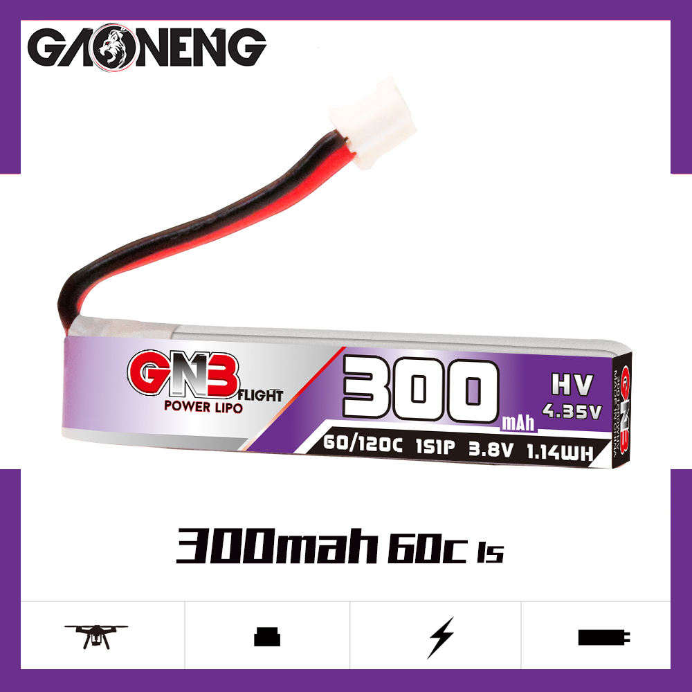 4PCS - GAONENG GNB LiHV 1S 3.8V 300mAh 60C PH2.0 Cabled LiPo Battery