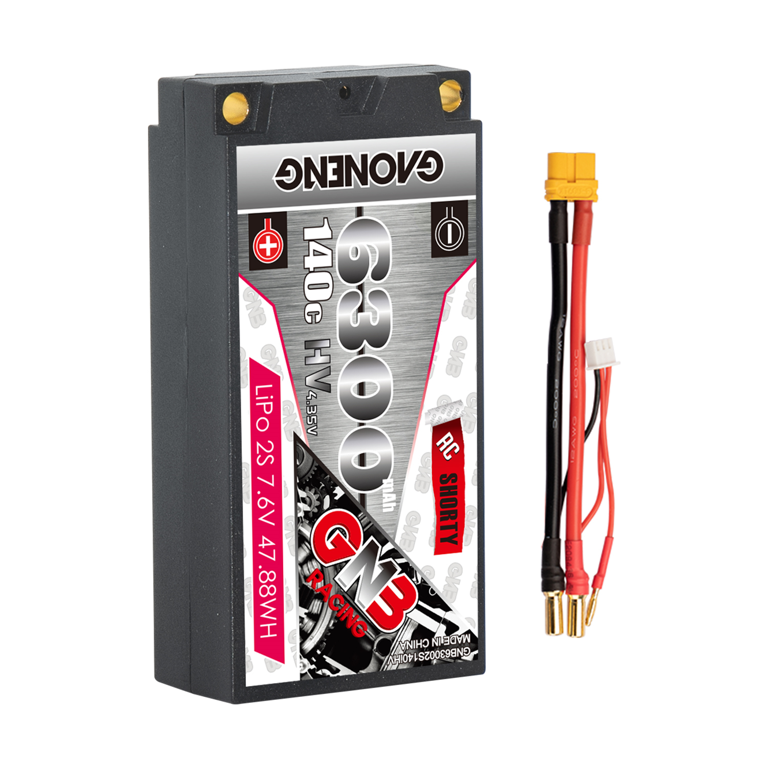 1PCS - GAONENG GNB LiHV 2S 7.6V 6300mAh 140C Shorty Hard Case LiPo Battery XT60