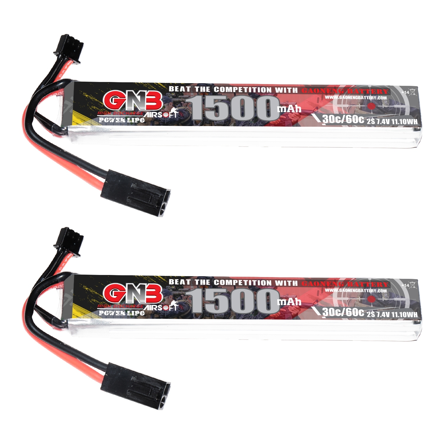 2PCS - GAONENG GNB 2S 7.4V 1500mAh 30C Mini Tamiya LiPo Battery for AirSoft