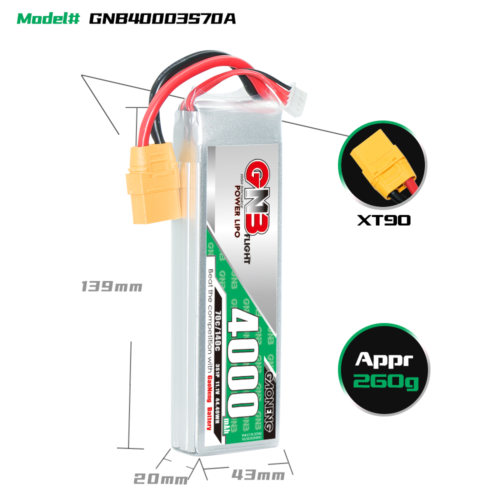 GAONENG GNB 3S 11.1V 4000mAh 70C LiPo Battery XT90