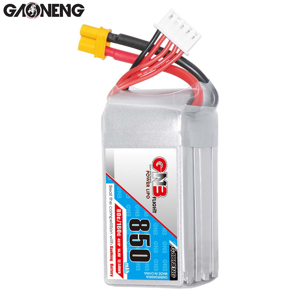 2PCS - GAONENG GNB 4S 14.8V 850mAh 80C XT30 LiPo Battery