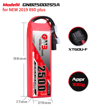 2PCS - GAONENG GNB 2S 7.4V 2500mAh 5C LiPo Battery for Frsky NEW 2019 X9D plus