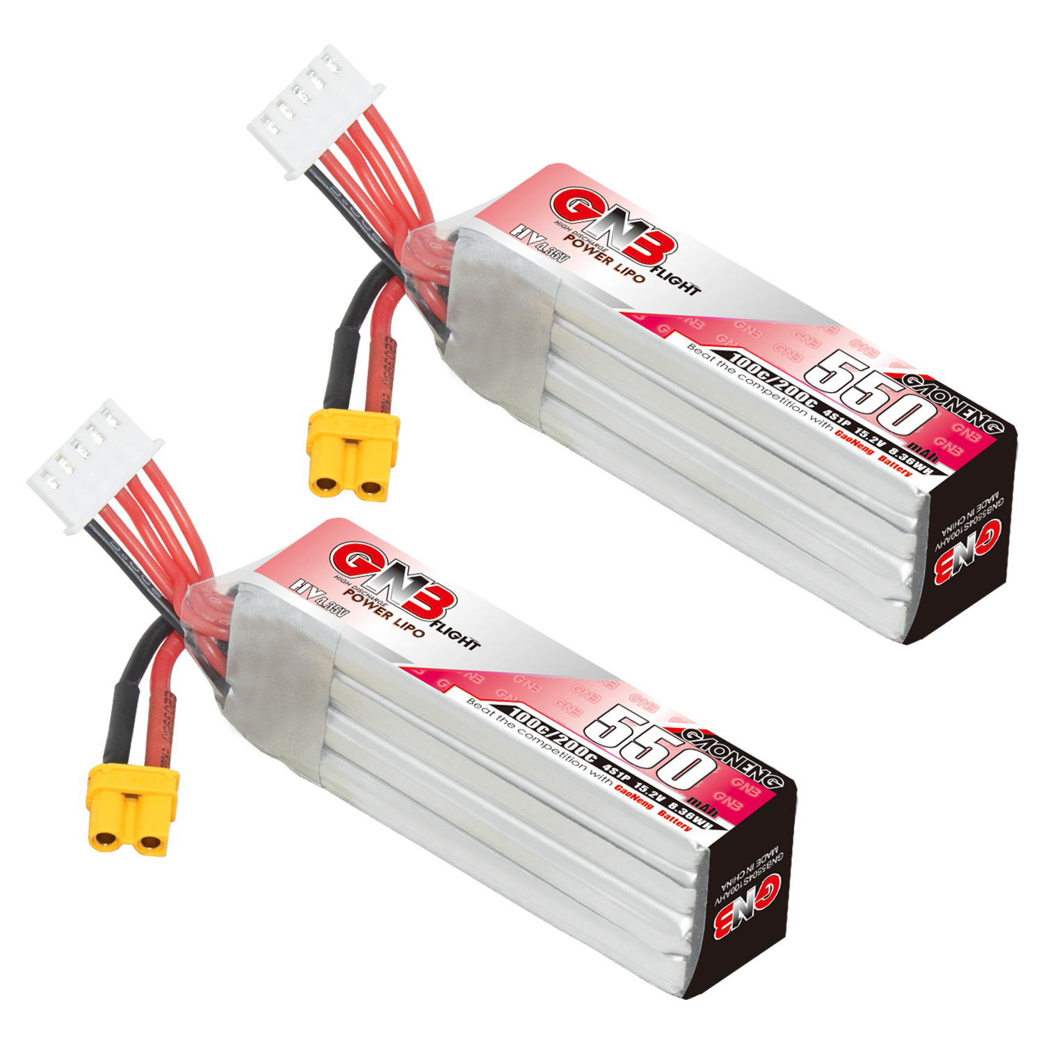 2PCS - GAONENG GNB LiHV 4S 15.2V 550mAh 100C XT30 LiPo Battery Long Type