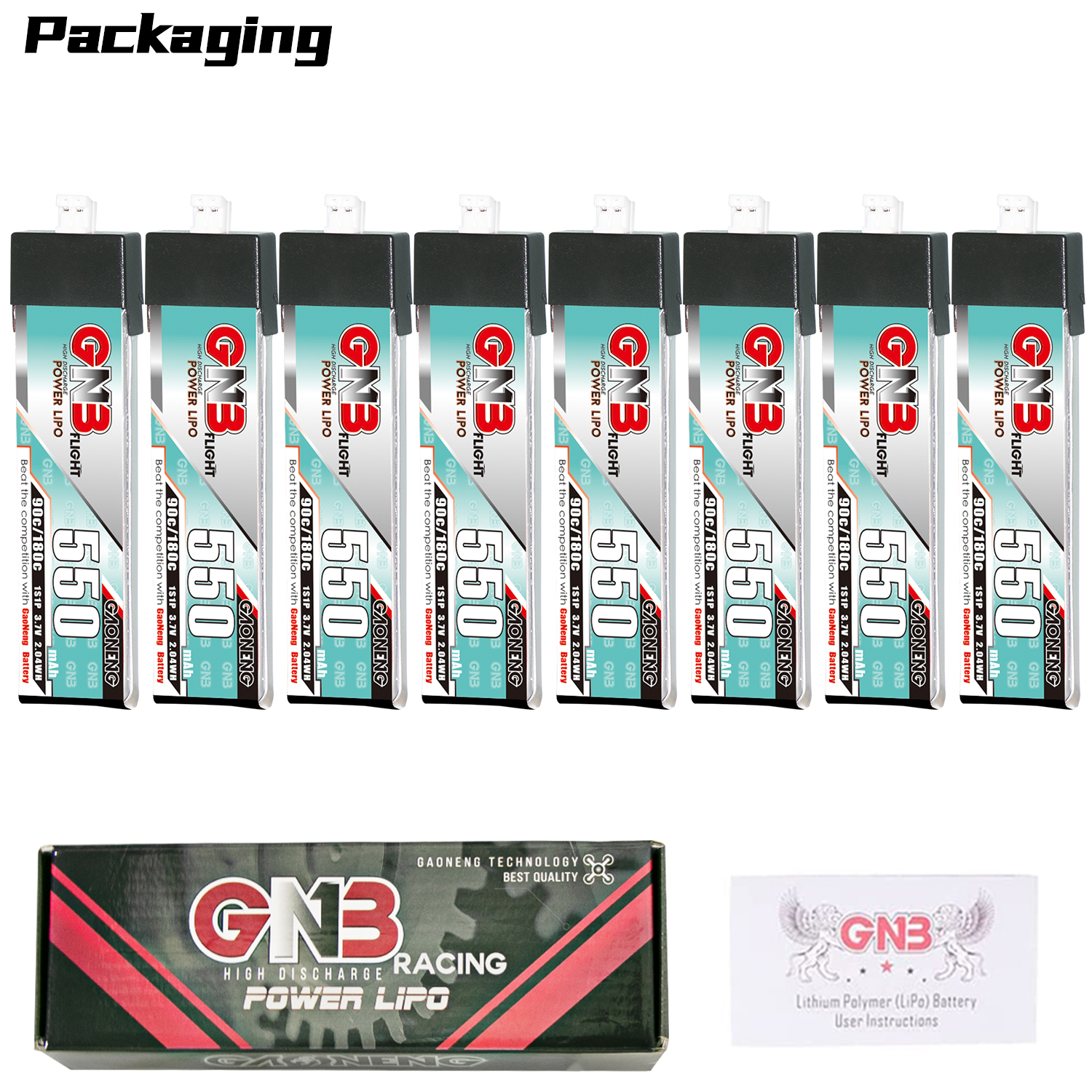 GAONENG GNB 1S 3.7V 550mAh 90C PH2.0 Plastic Head LiPo Battery