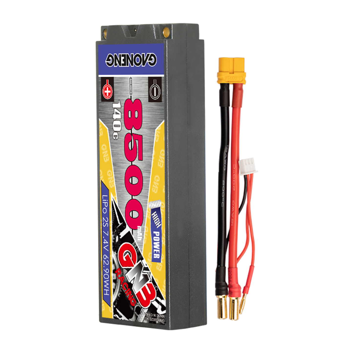 1PC - GAONENG GNB 2S 7.4V 8500mAh 140C 5mm Bullet Hard Case LiPo Battery XT60