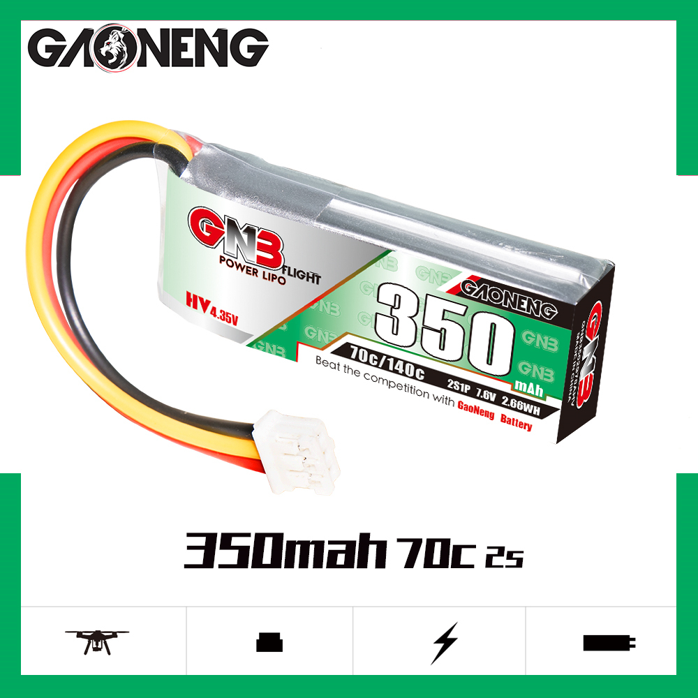 4PCS - GAONENG GNB LiHV 2S 7.6V 350mAh 70C LiPo Battery PH2.0 3Pin Connector