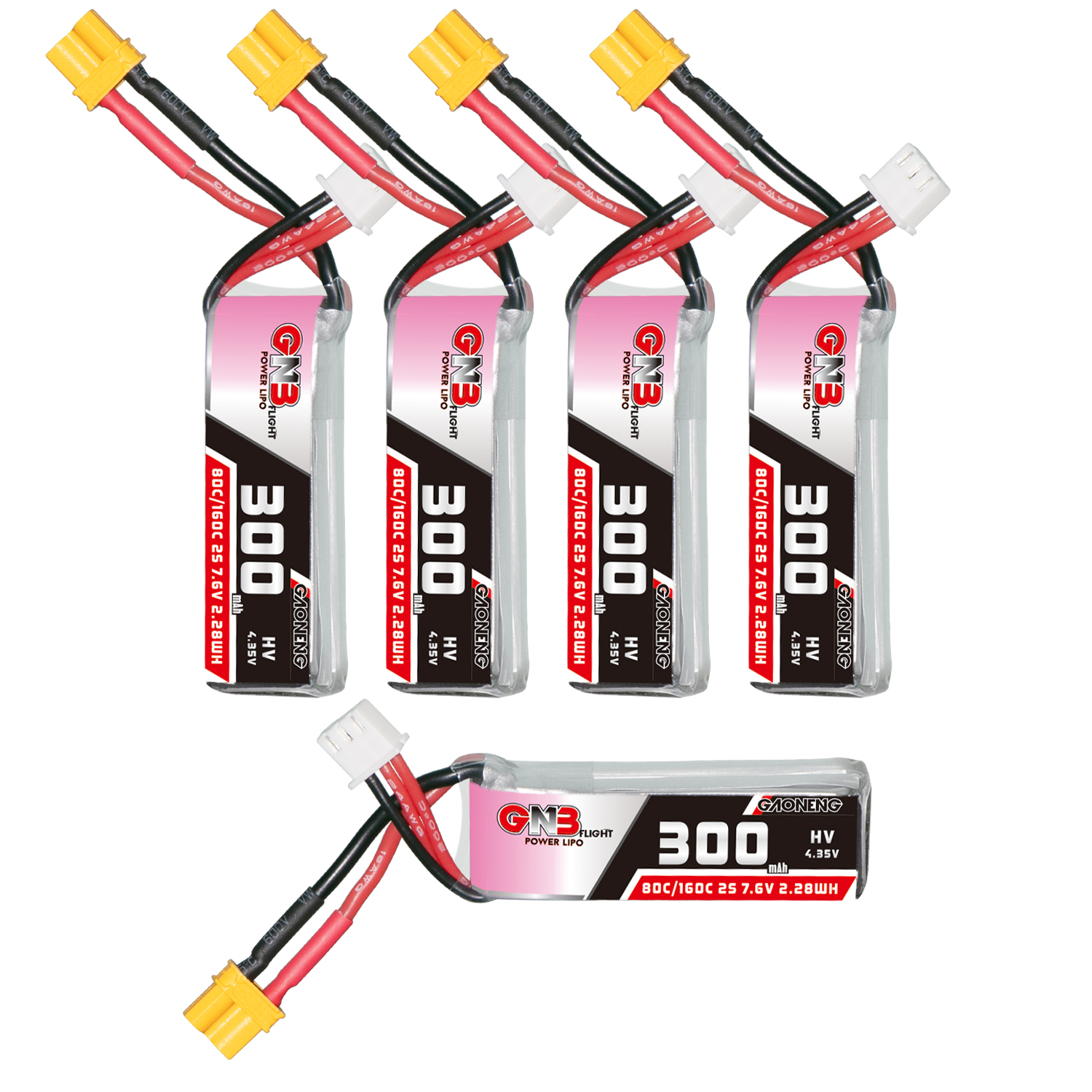 GAONENG GNB LiHV 2S 7.6V 300mAh 80C XT30 LiPo Battery