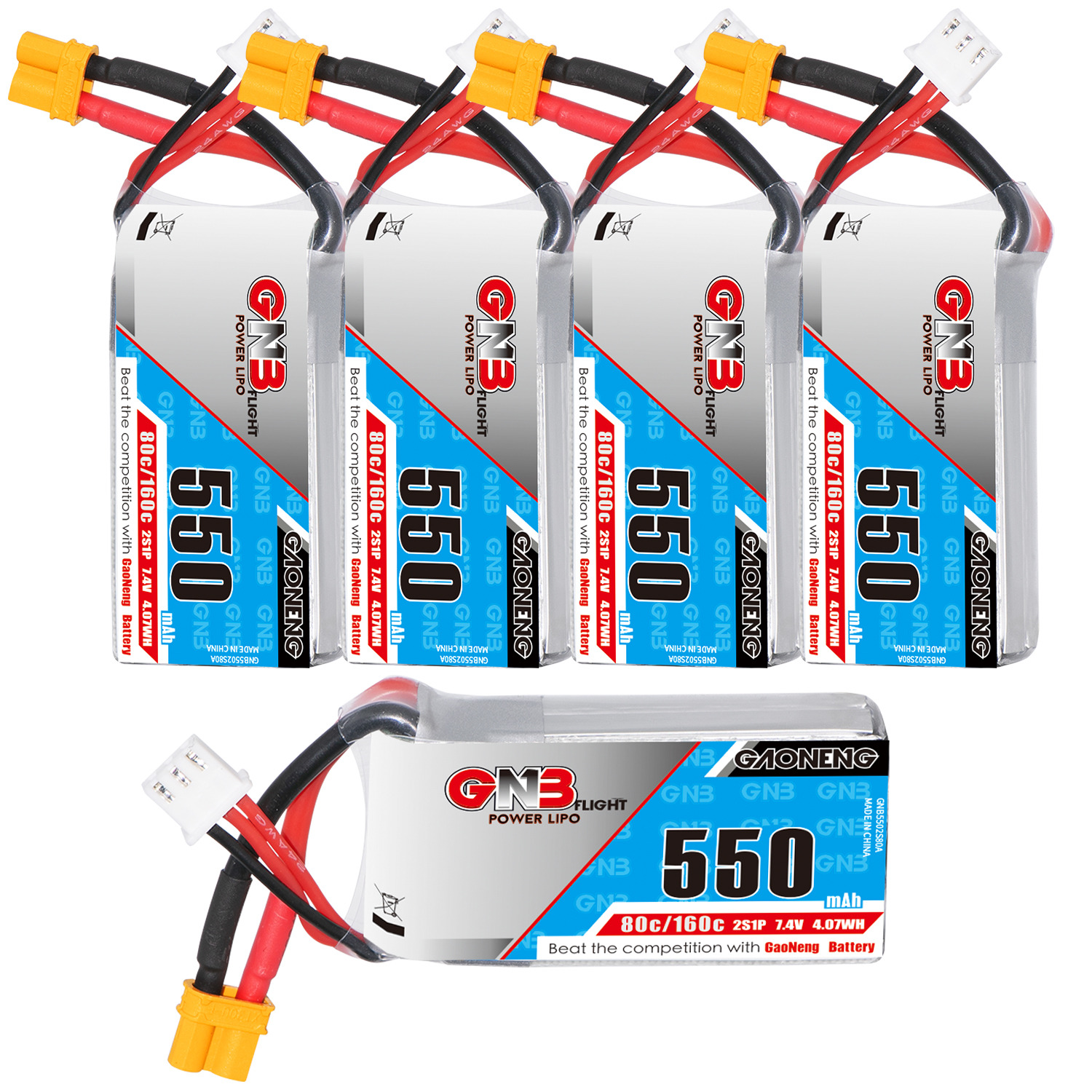 GAONENG GNB 2S 7.4V 550mAh 80C XT30 LiPo Battery Square Type