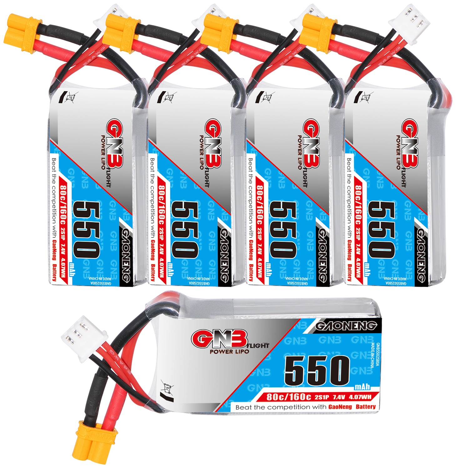 GAONENG GNB 2S 7.4V 550mAh 80C XT30 LiPo Battery Square Type