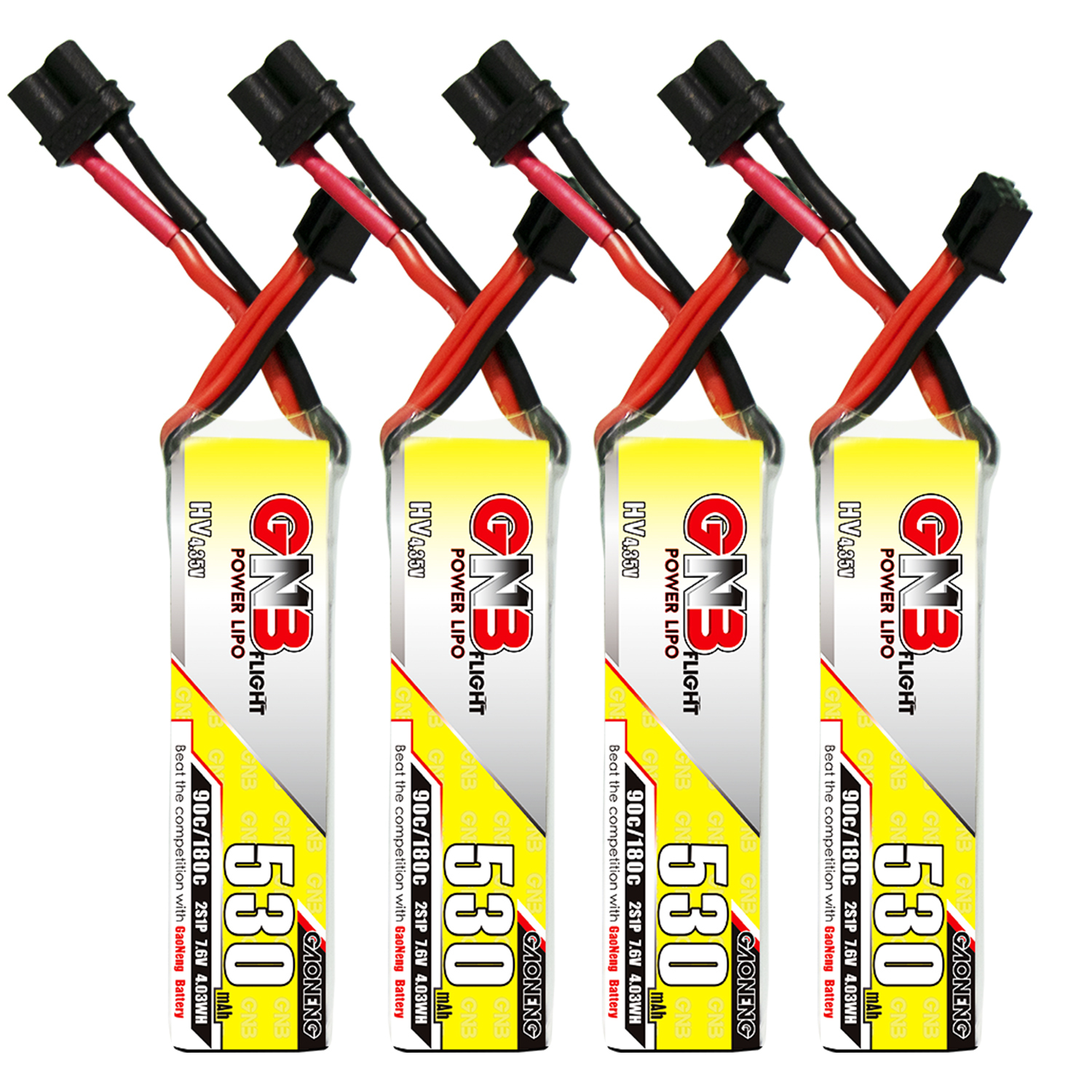 4PCS - GAONENG GNB LiHV 2S 7.6V 530mAh 90C XT30 LiPo Battery
