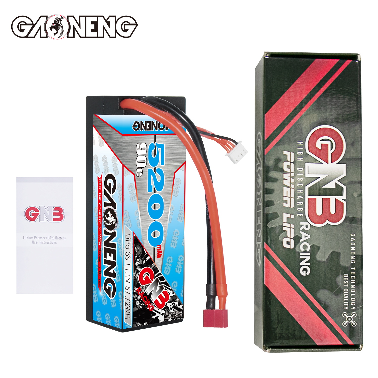 GAONENG GNB 3S 11.1V 5200mAh 90C Cabled Hard Case LiPo Battery T-PLUG
