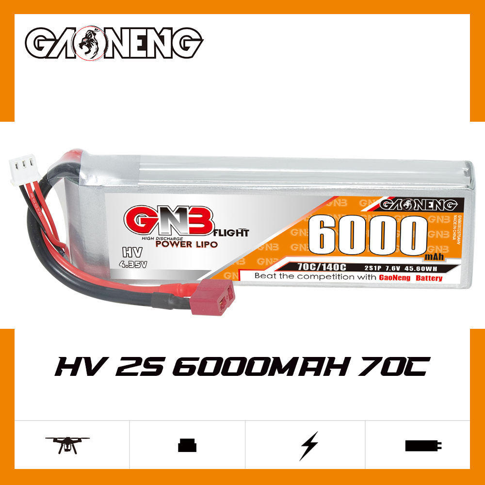 GAONENG GNB HV 2S 7.6V 6000mAh 70C LiPo Battery T-PLUG