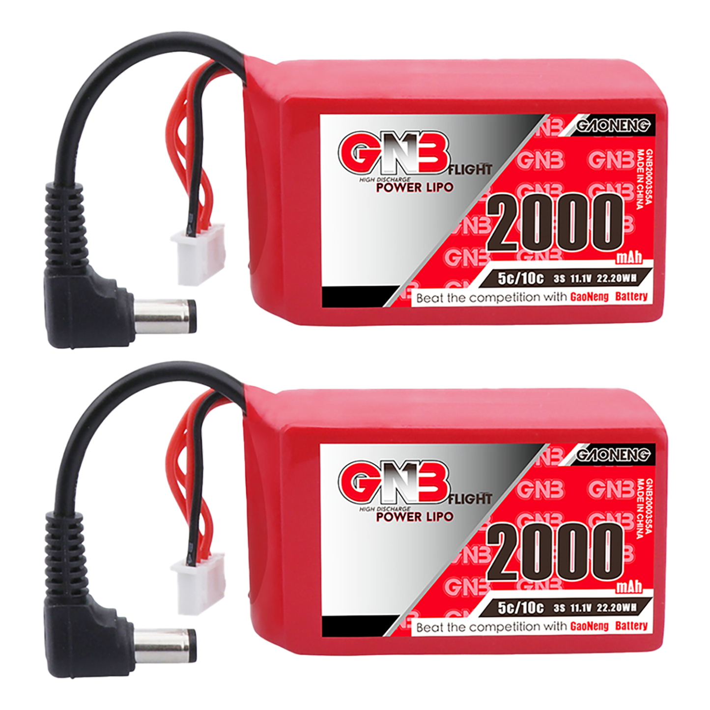 2PCS - GAONENG GNB 3S 11.1V 2000mAh 50C LiPo Battery DC5.5