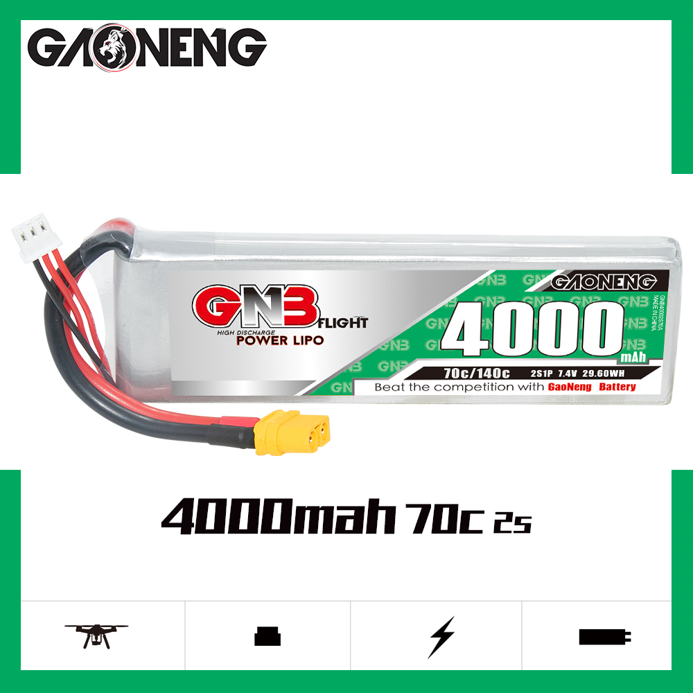 1PCS - GAONENG GNB 2S 7.4V 4000mAh 70C LiPo Battery XT60