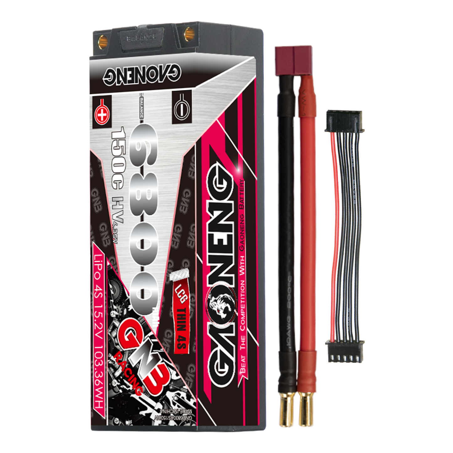 GAONENG GNB LiHV 4S 15.2V 6800mAh 150C 5mm Bullet LCG Thin 4S Hard Case LiPo Battery