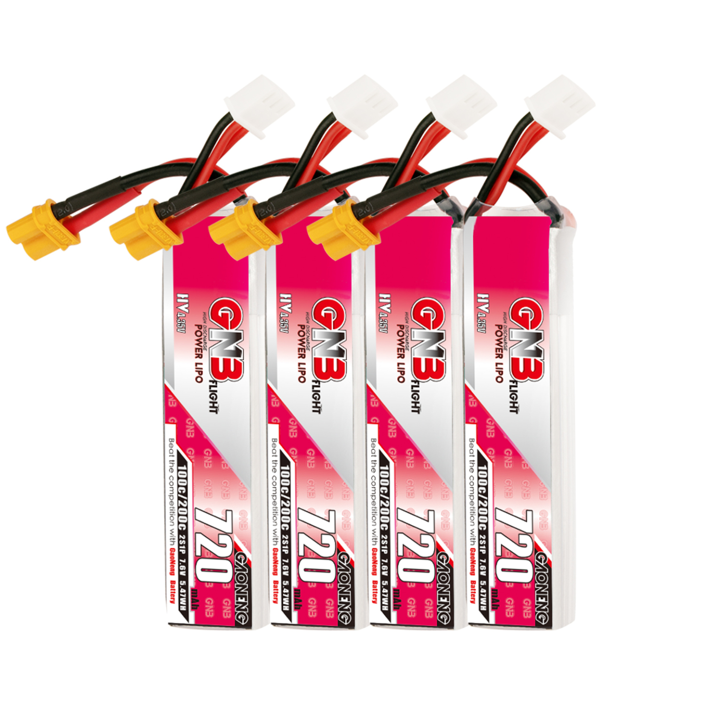4PCS - GAONENG GNB LiHV 2S 7.6V 720mAh 100C XT30 LiPo Battery