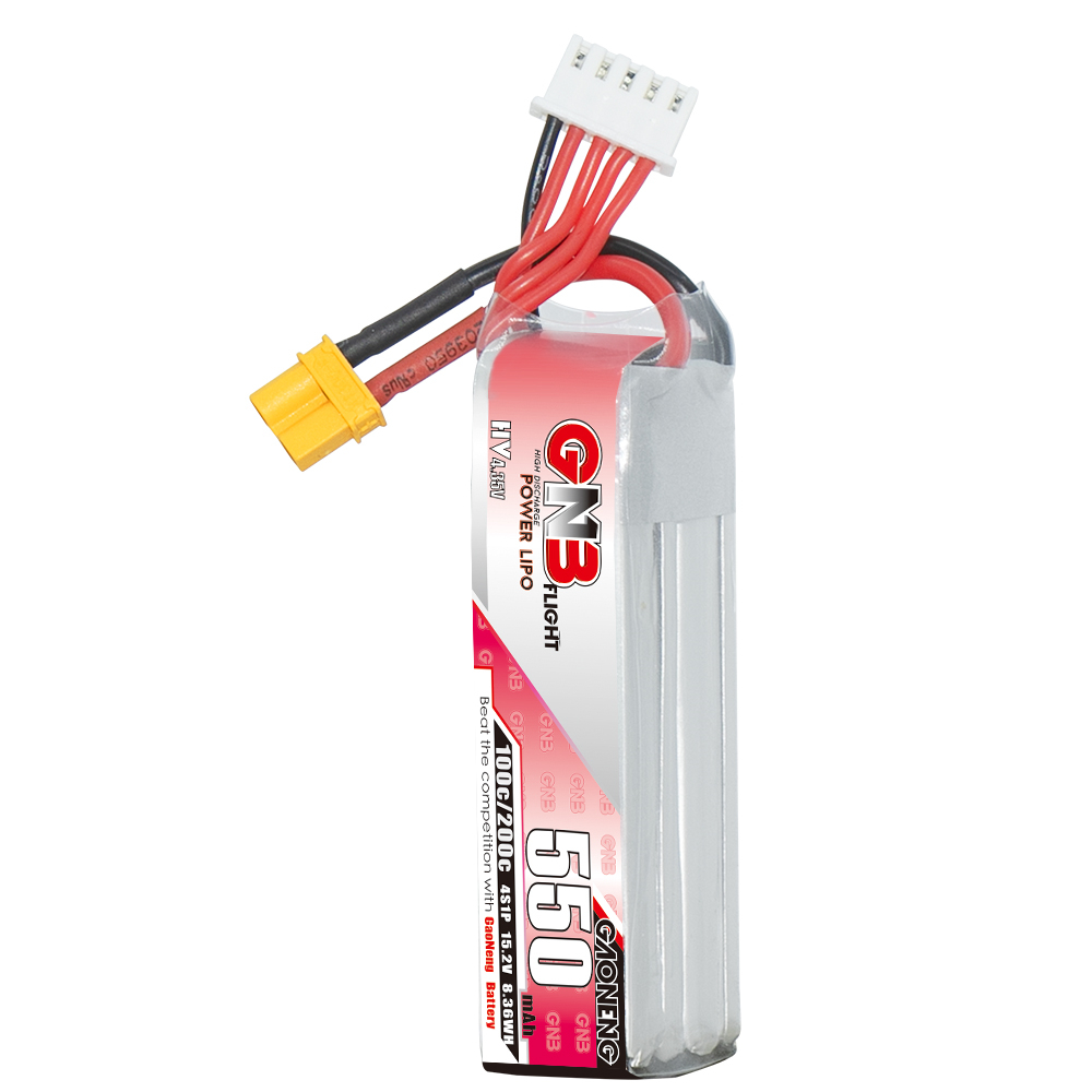 2PCS - GAONENG GNB LiHV 4S 15.2V 550mAh 100C XT30 LiPo Battery Long Type