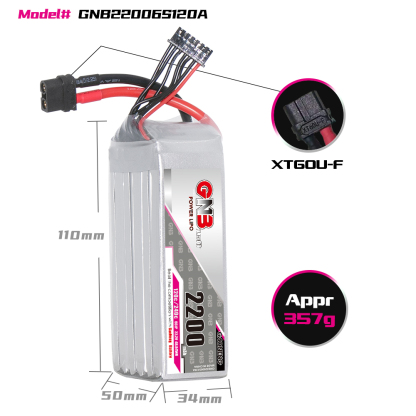 1PCS - GAONENG GNB 6S 22.2V 2200mAh 120C XT60 LiPo Battery