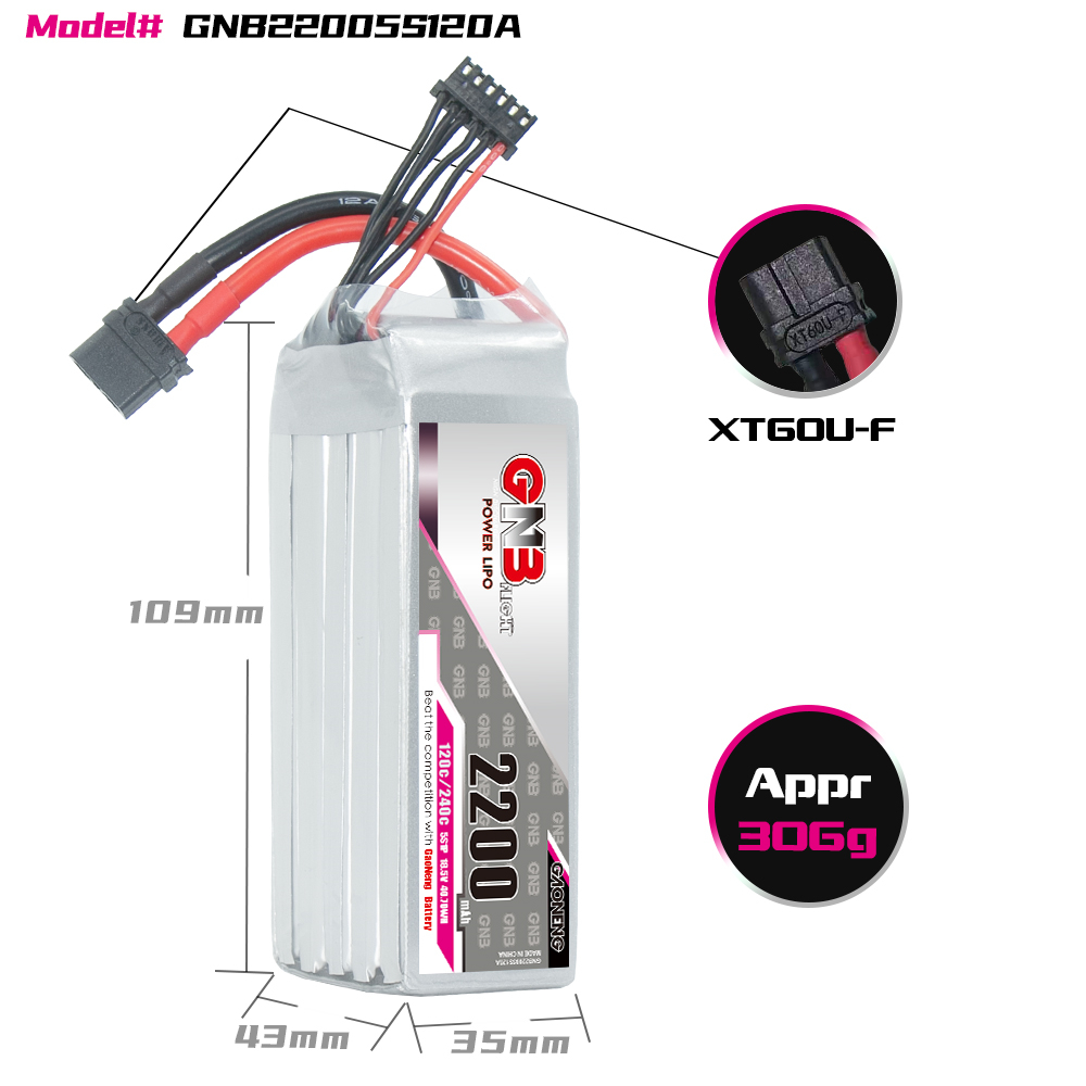 GAONENG GNB LiHV 6S 22.8V 1100mAh 120C XT60 RC LiPo Battery