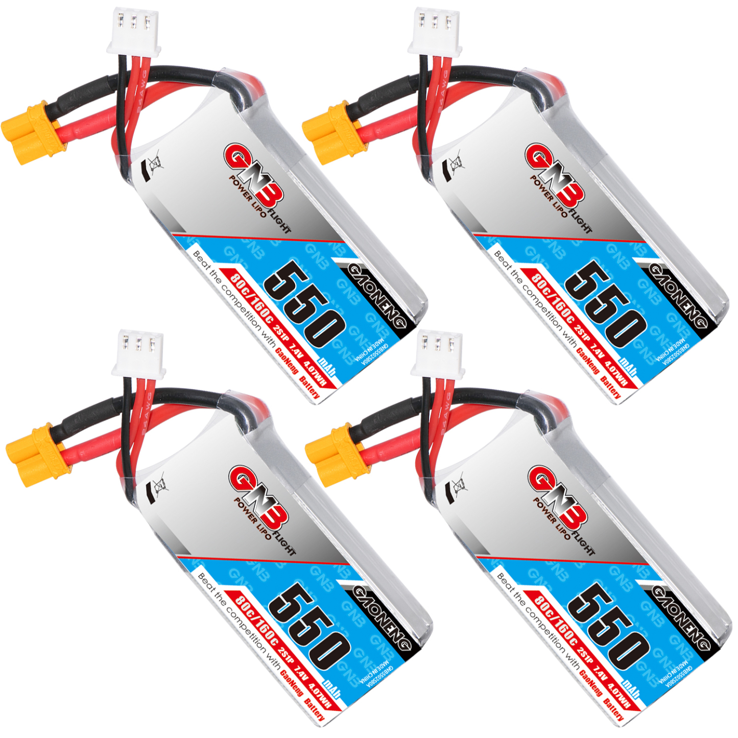 4PCS - GAONENG GNB 2S 7.4V 550mAh 80C XT30 LiPo Battery