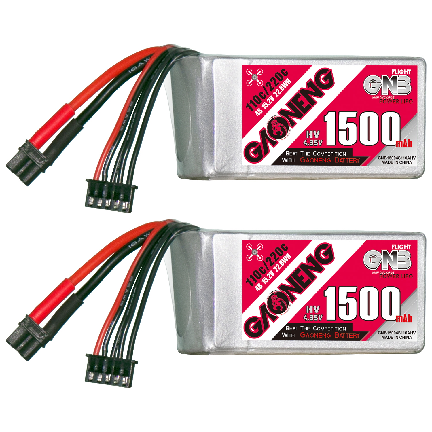 2PCS - GAONENG GNB LiHV 4S 15.2V 1500mAh 110C XT30 LiPo Battery