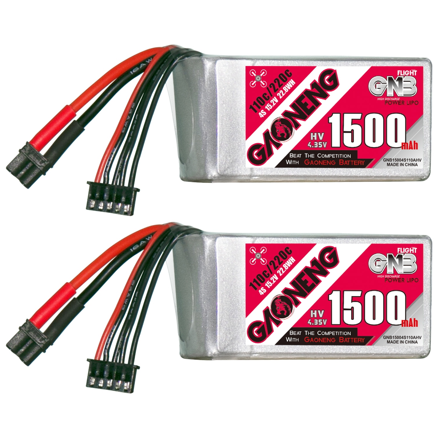 2PCS - GAONENG GNB LiHV 4S 15.2V 1500mAh 110C XT30 LiPo Battery