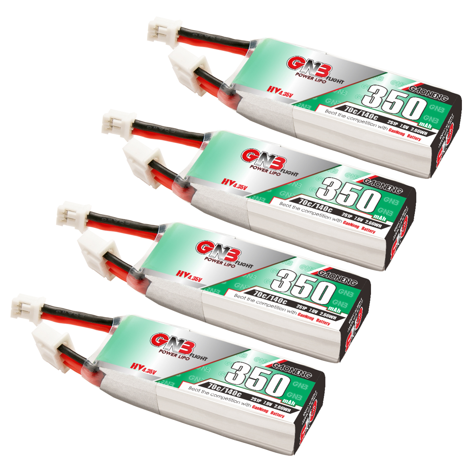 4PCS - GAONENG GNB LiHV 2S 7.6V 350mAh 70C LiPo Battery PH2.0
