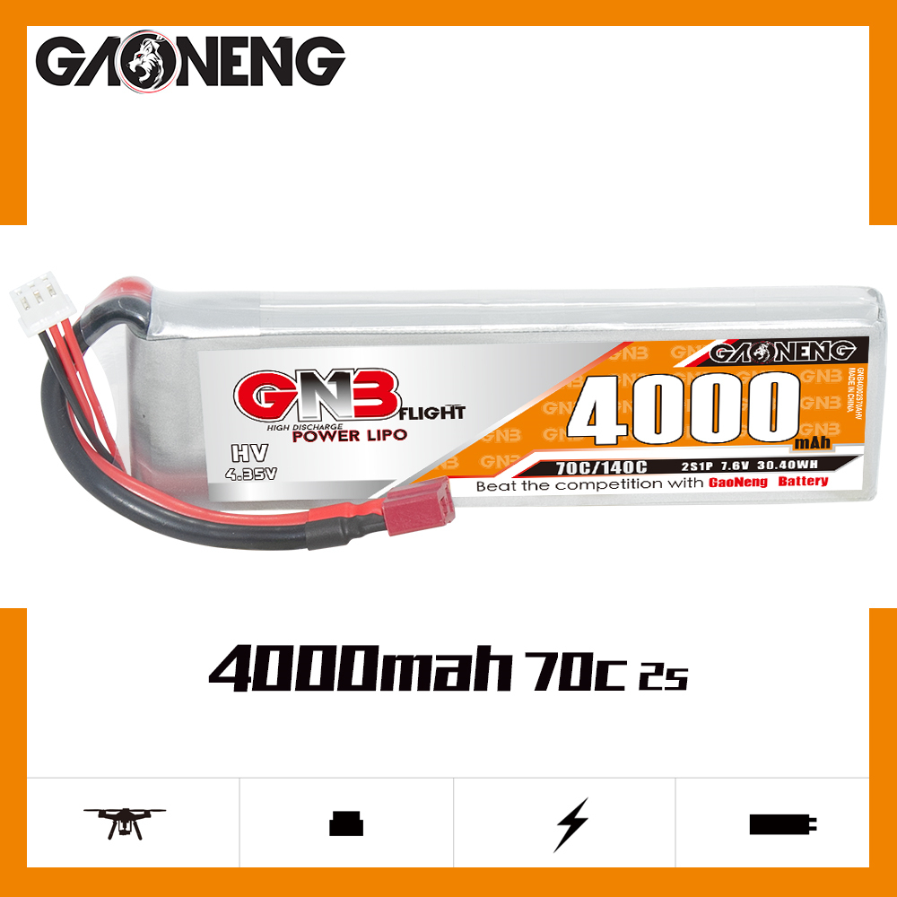 GAONENG GNB LiHV 2S 7.6V 4000mAh 70C LiPo Battery T-PLUG
