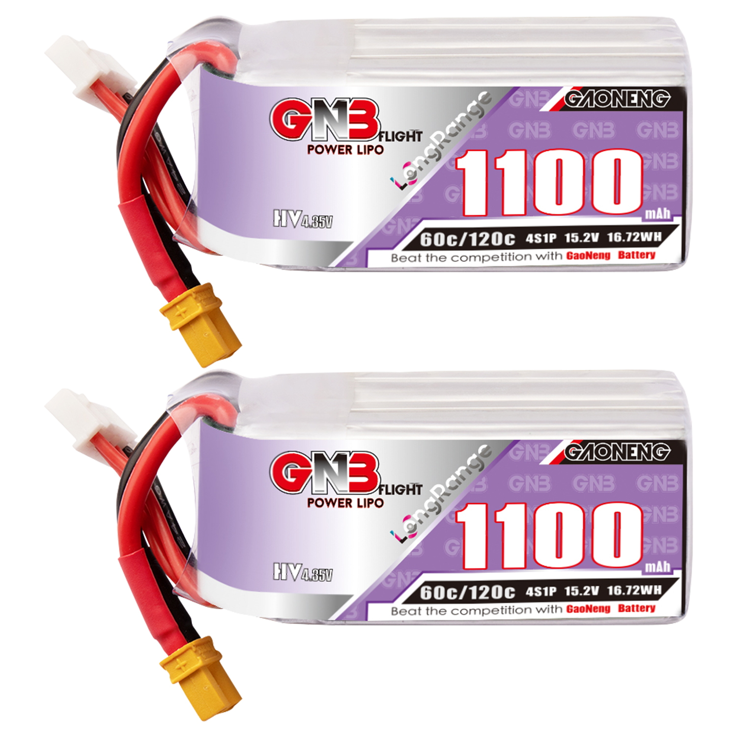 2PCS - GAONENG GNB LiHV 4S 15.2V 1100mAh 60C XT30 LiPo Battery LongRange
