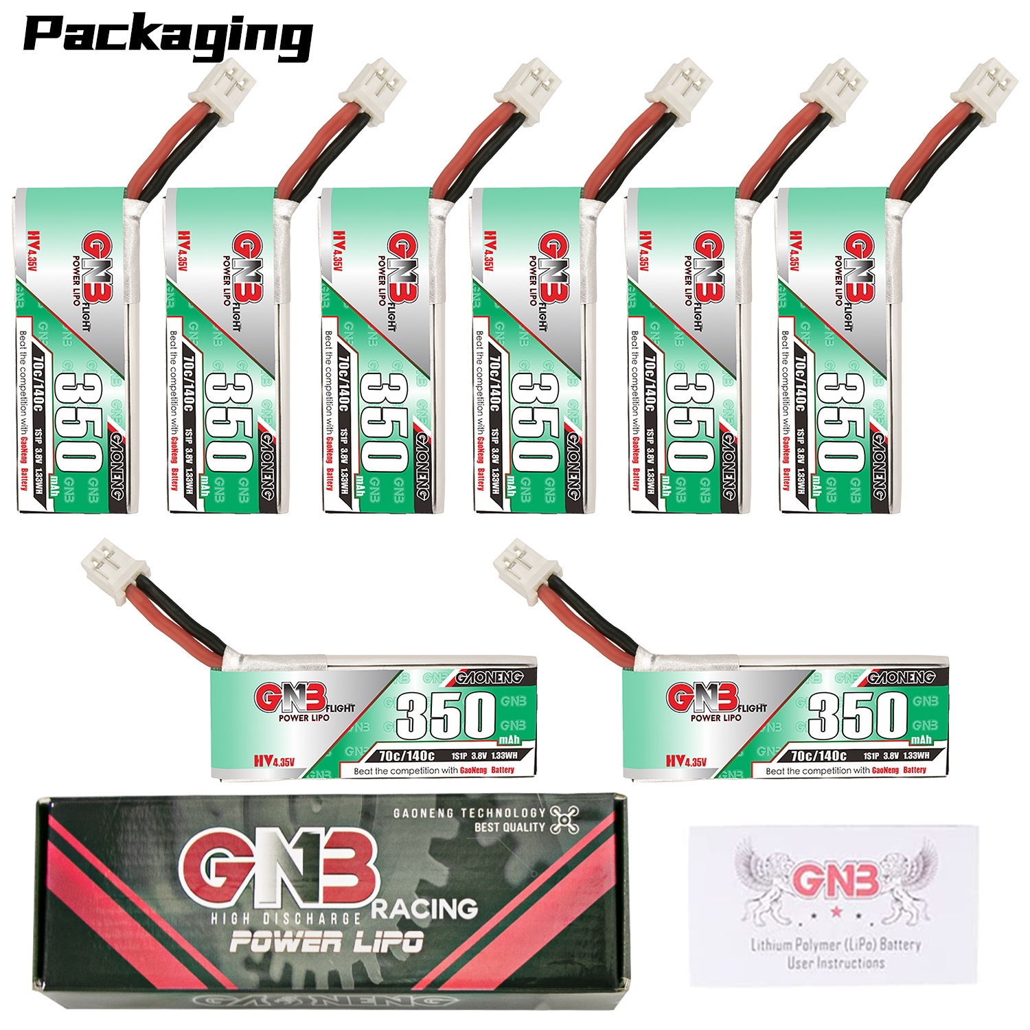 GAONENG GNB LiHV 1S 3.8V 350mAh 70C PH2.0 Cabled LiPo Battery