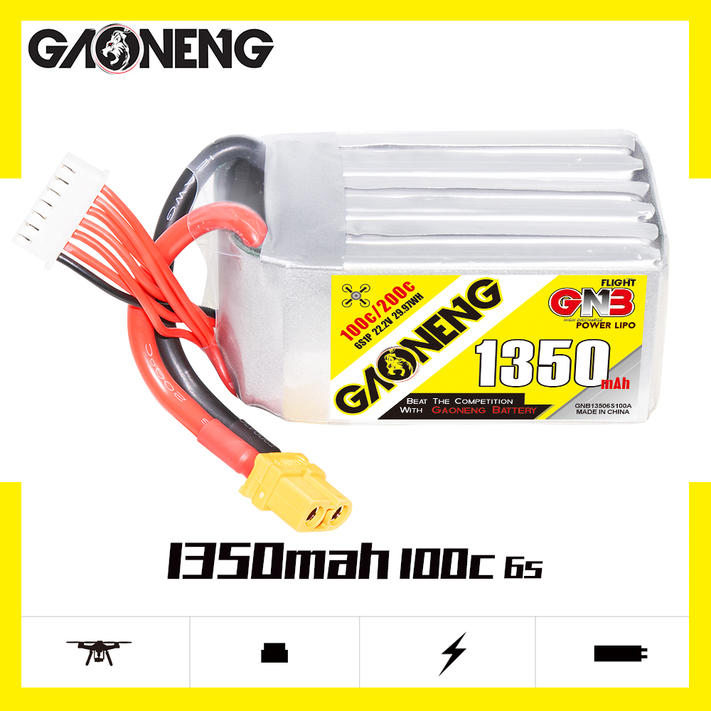 2PCS - GAONENG GNB 6S 22.2V 1350mAh 100C XT60 LiPo Battery
