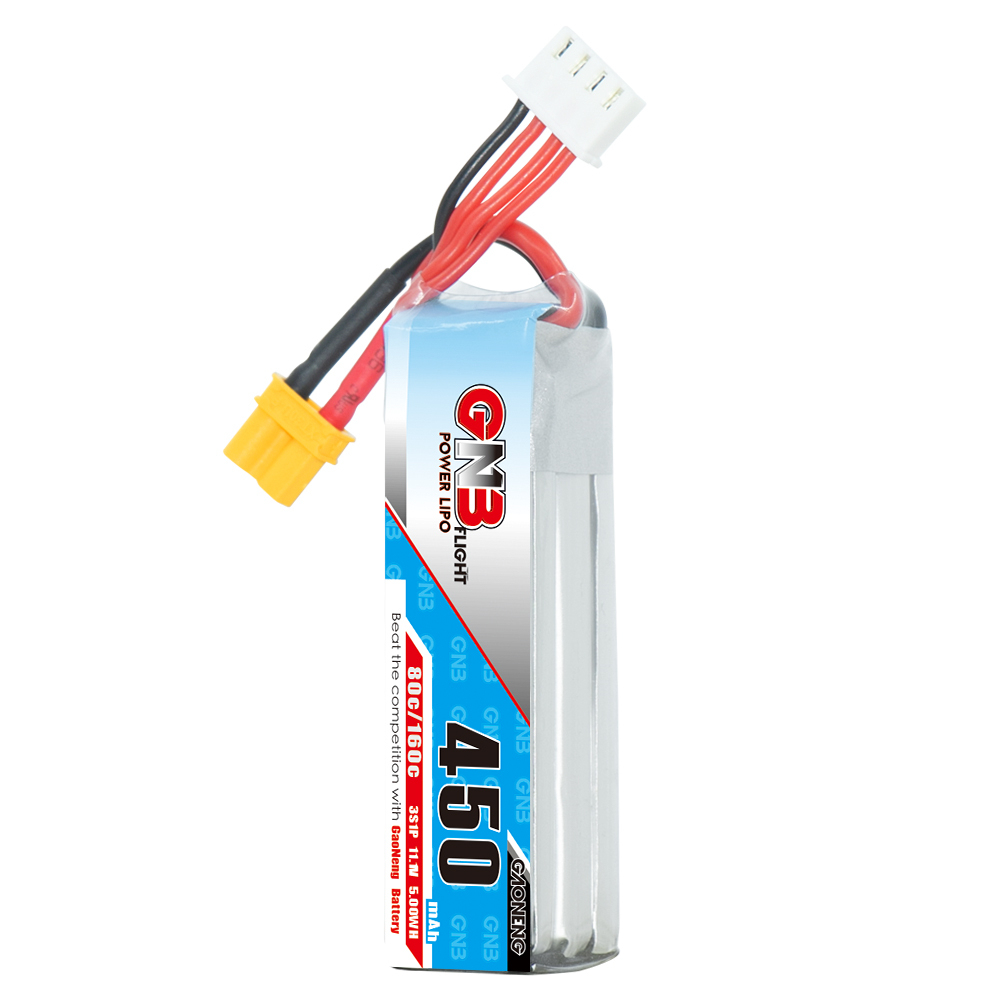 2PCS - GAONENG GNB 3S 11.1V 450mAh 80C XT30 LiPo Battery Long Type