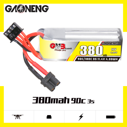 2PCS - GAONENG GNB LiHV 3S 11.4V 380mAh 90C XT30 LiPo Battery