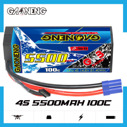 1PC - GAONENG GNB 4S 14.8V 5500mAh 100C Cabled LCG Hard Case LiPo Battery EC5