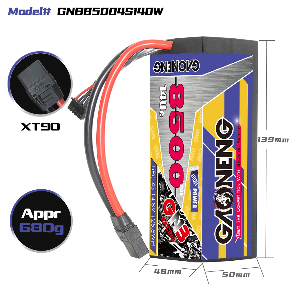 1PC - GAONENG GNB 4S 14.8V 8500mAh 140C Cabled Hard Case LiPo Battery XT90