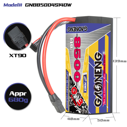 1PC - GAONENG GNB 4S 14.8V 8500mAh 140C Cabled Hard Case LiPo Battery XT90