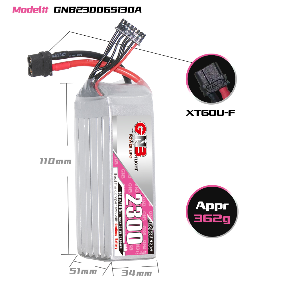 GAONENG GNB 6S 22.2V 2300mAh 130C XT60 LiPo Battery