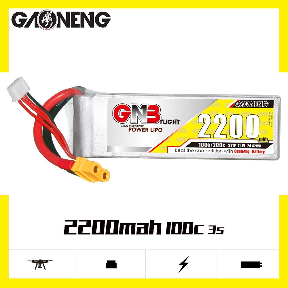1PCS - GAONENG GNB 3S 11.1V 2200mAh 100C XT60 LiPo Battery
