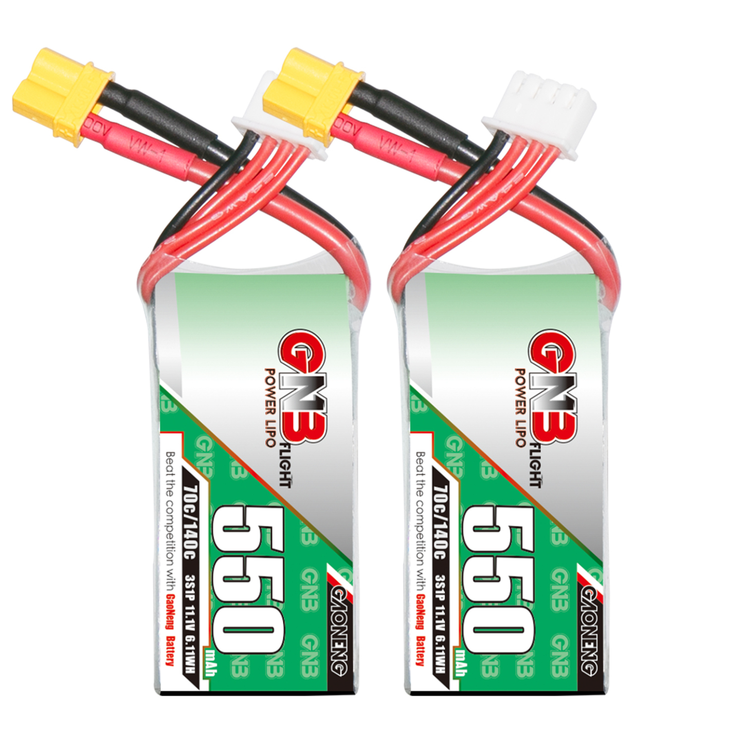 2PCS - GAONENG GNB 3S 11.1V 550mAh 70C XT30 LiPo Battery