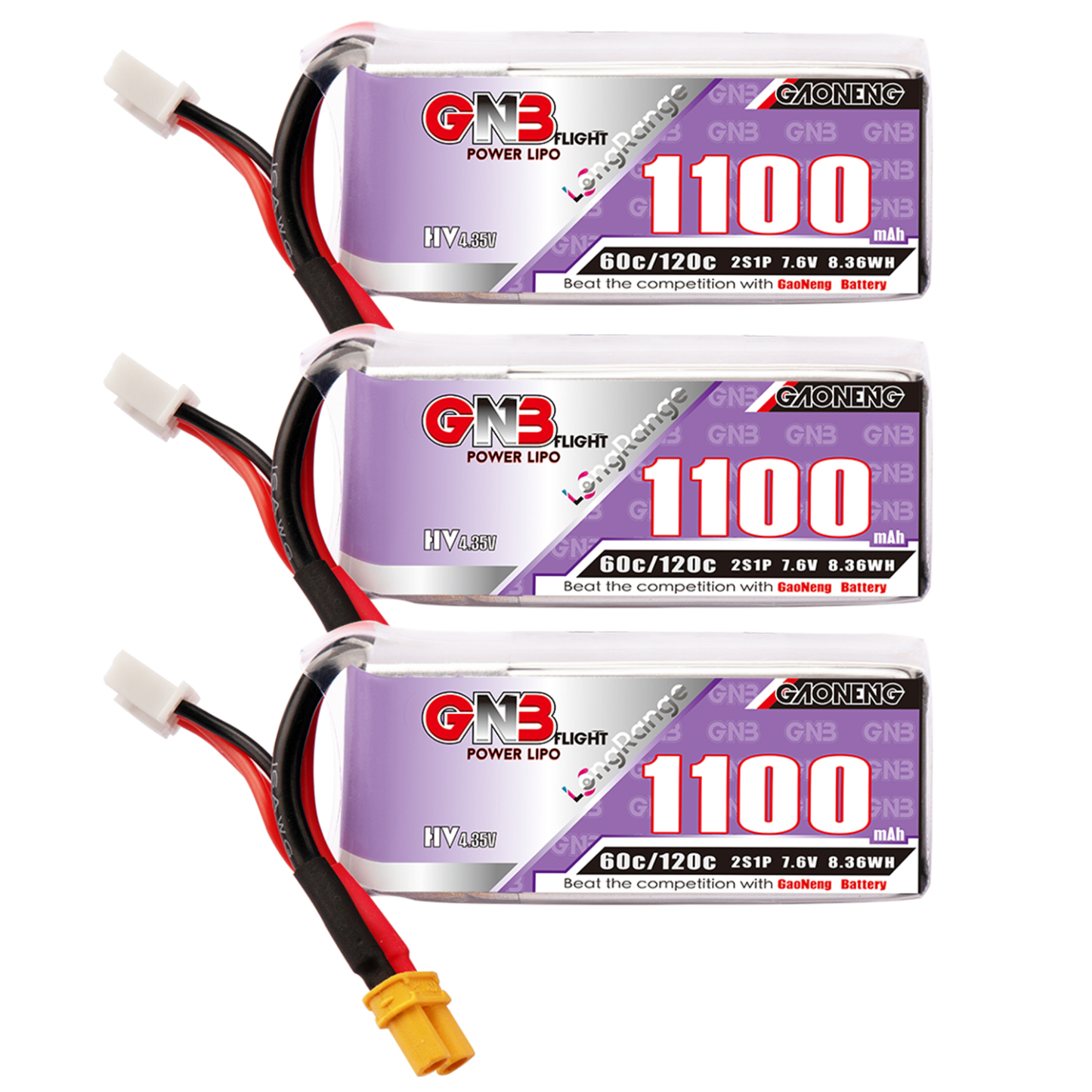 GAONENG GNB LiHV 2S 7.6V 1100mAh 60C XT30 LiPo Battery Long Range